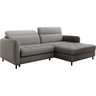 Canapé d'angle convertible en tissu, avec rangement, gris, angle droit, GOVIA
