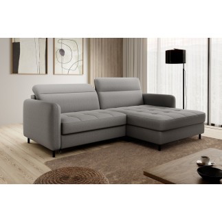 Canapé d'angle convertible en tissu, avec rangement, gris, angle droit, GOVIA