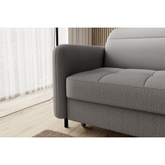 Canapé d'angle convertible en tissu, avec rangement, gris, angle droit, GOVIA