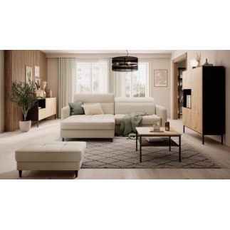 Canapé d'angle convertible - en tissu, avec rangement, beige, angle gauche, GOVIA