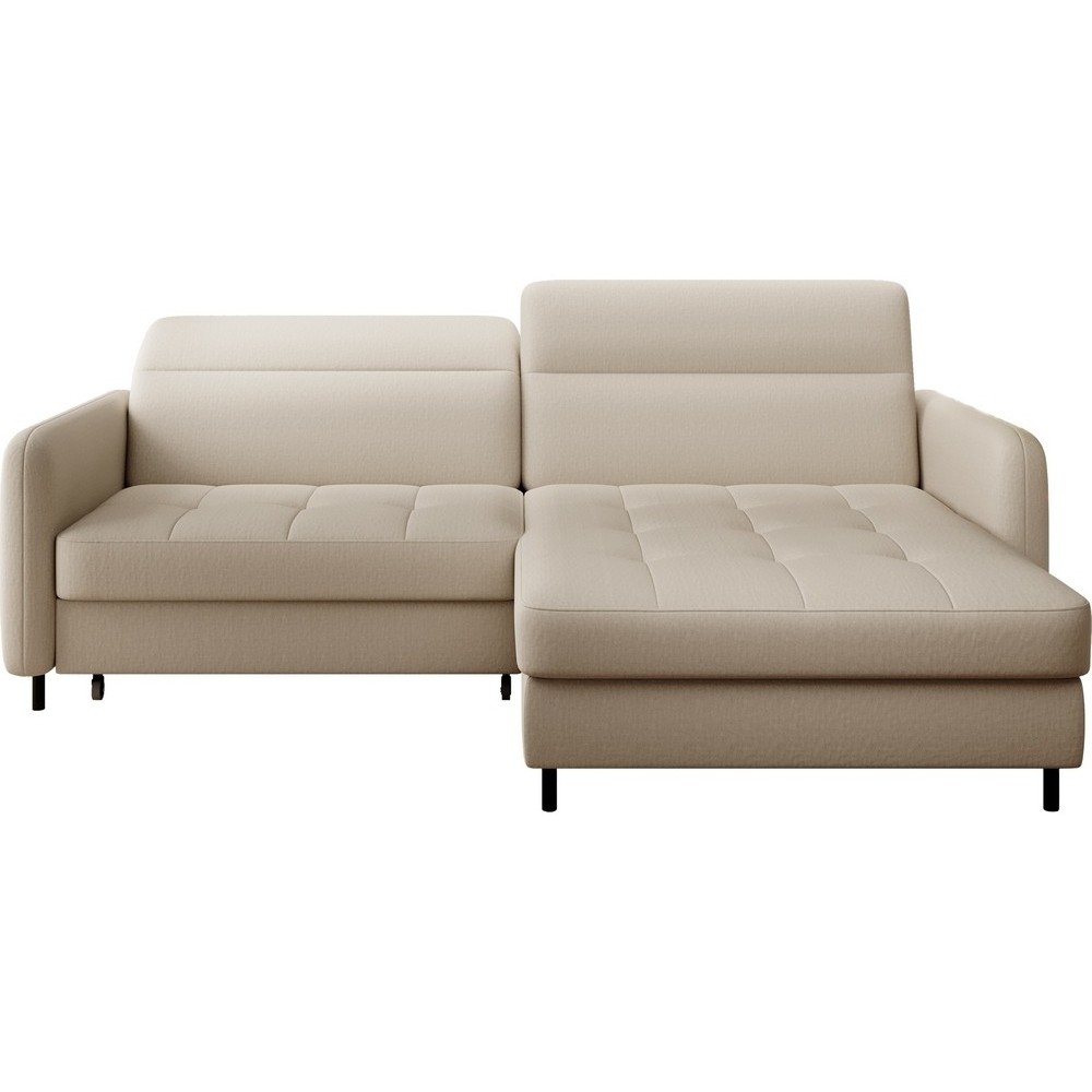 Canapé d'angle convertible en tissu, avec rangement, beige, angle droit, GOVIA, 3 places