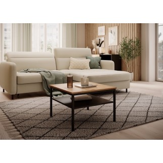 Canapé d'angle convertible en tissu, avec rangement, beige, angle droit, GOVIA