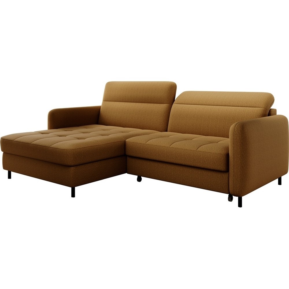 Canapé d'angle convertible - en tissu, avec rangement, moutarde, angle gauche, GOVIA, 3 places