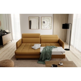 Canapé d'angle convertible - en tissu, avec rangement, moutarde, angle gauche, GOVIA