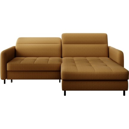 Canapé d'angle convertible en tissu, avec rangement, moutarde, angle droit, GOVIA
