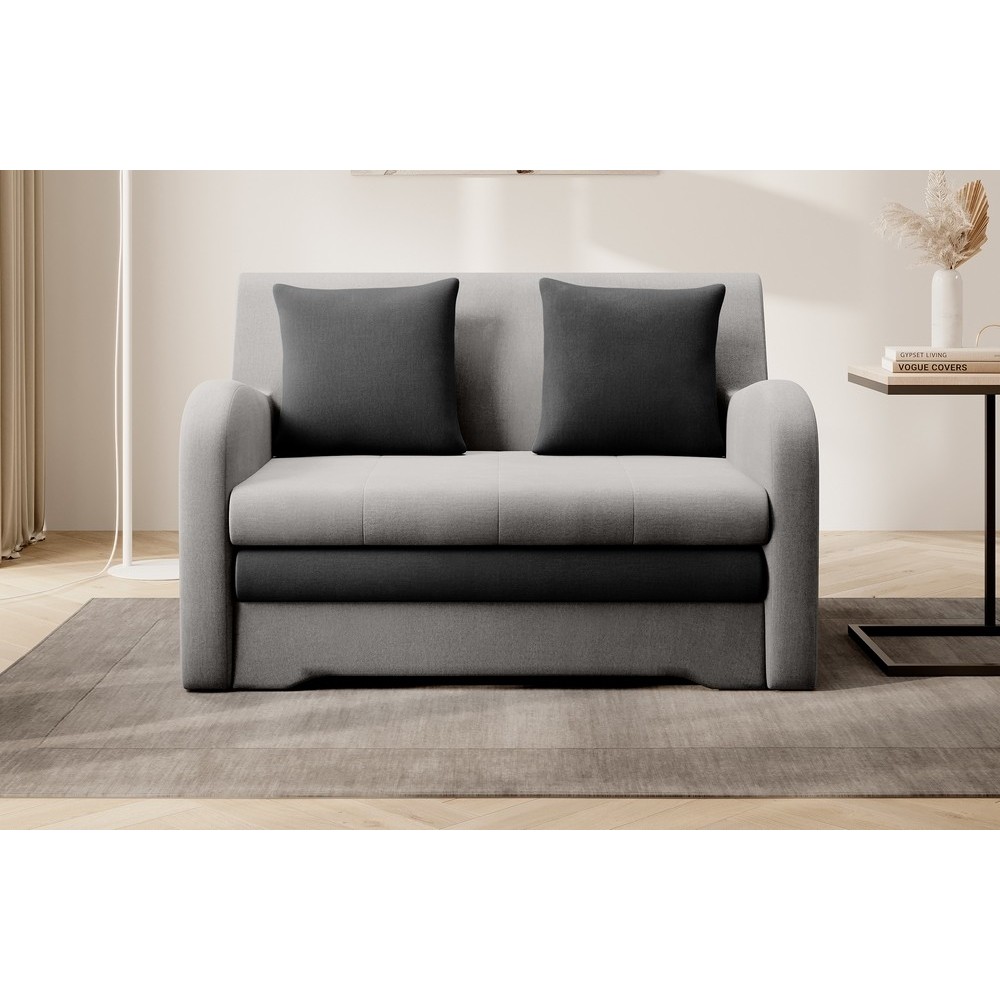 Joli canapé convertible avec rangement en velours gris clair / gris foncé, ARIEL, 2 places