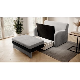 Joli canapé convertible avec rangement en velours gris clair / gris foncé, ARIEL