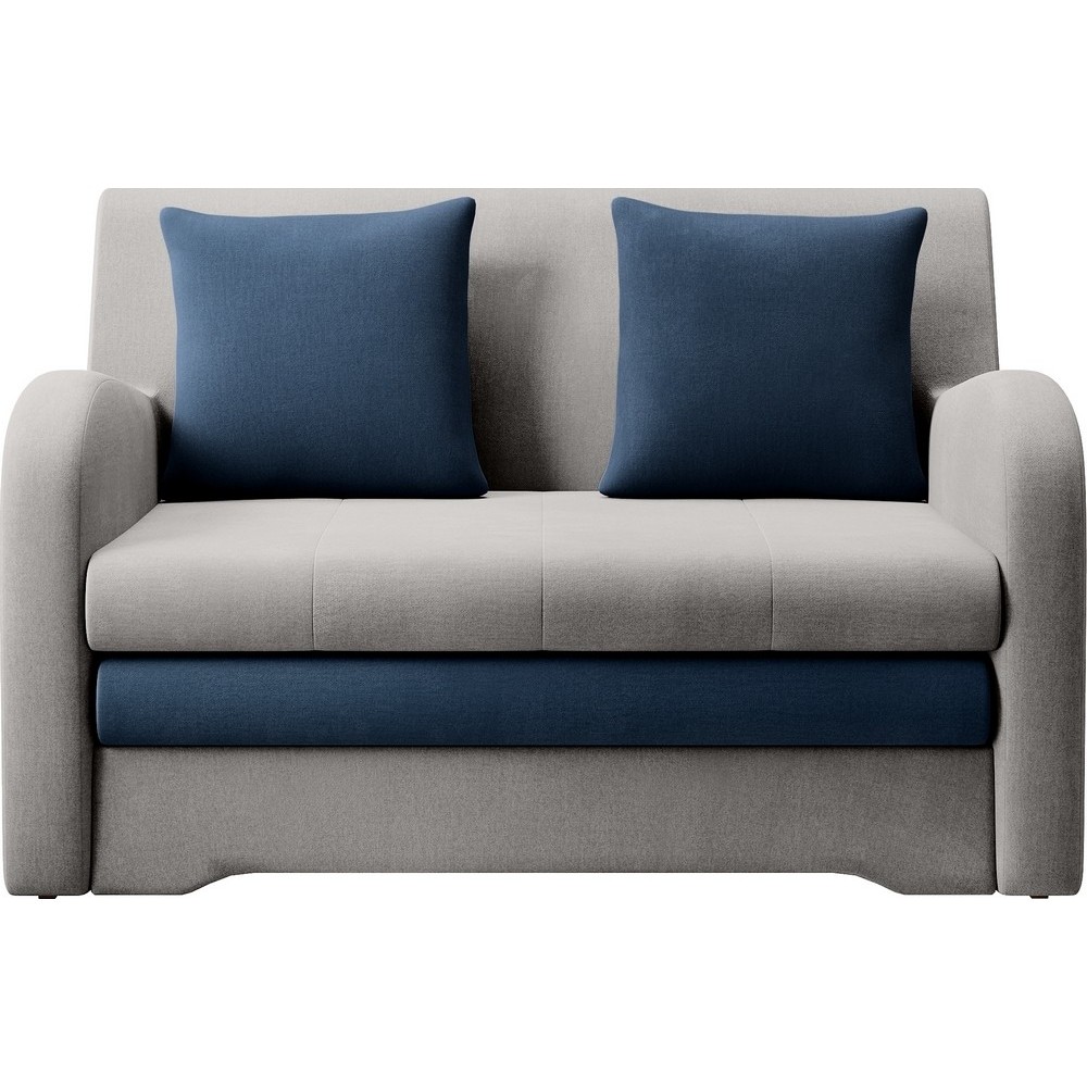 Joli canapé convertible avec rangement en velours gris et bleu, ARIEL, 2 places