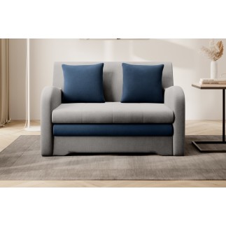 Joli canapé convertible avec rangement en velours gris et bleu, ARIEL, 2 places