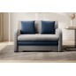 Joli canapé convertible avec rangement en velours gris et bleu, ARIEL, 2 places