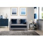 Joli canapé convertible avec rangement en velours gris et bleu, ARIEL, 2 places