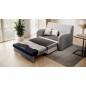 Joli canapé convertible avec rangement en velours gris et bleu, ARIEL, 2 places