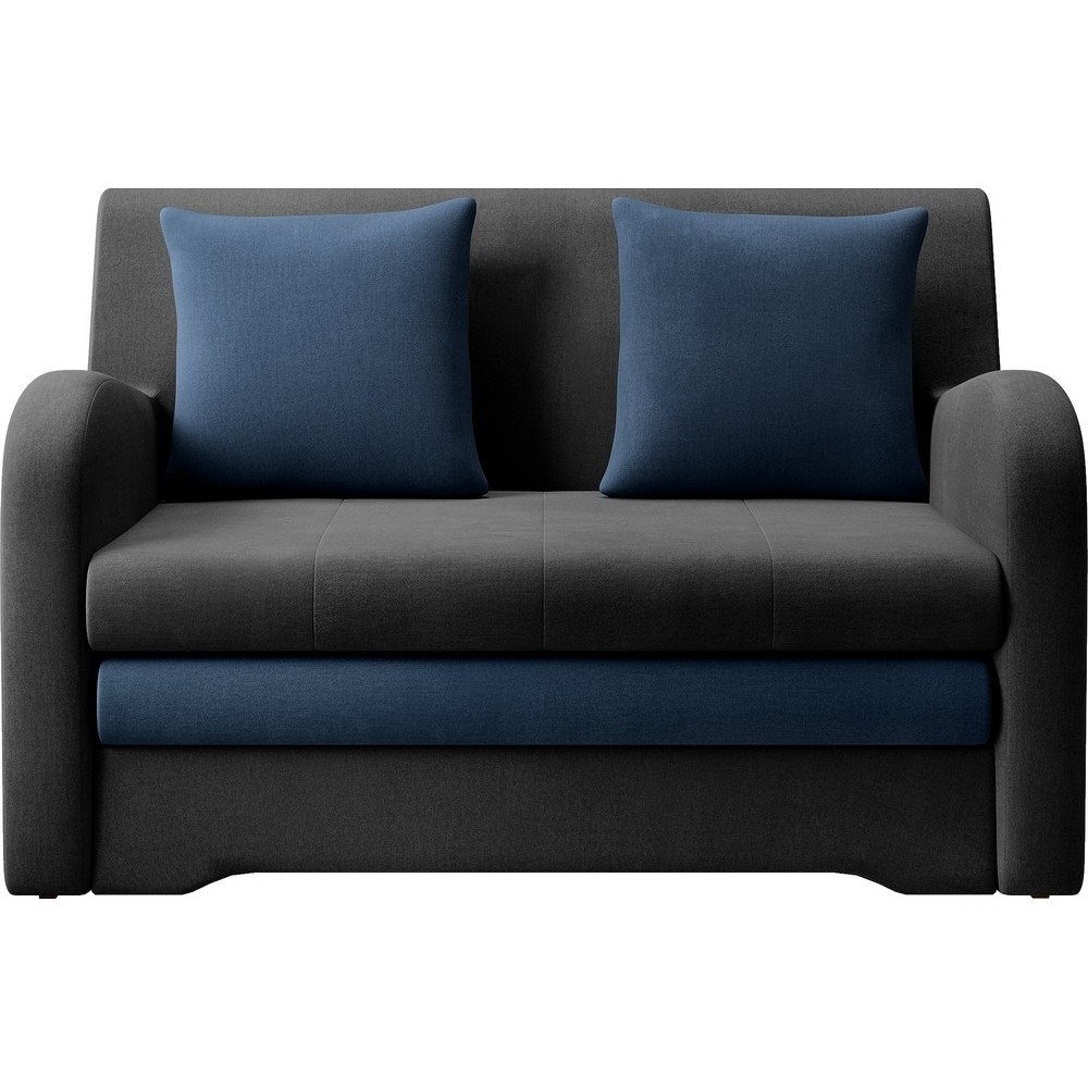Joli canapé convertible avec rangement en velours gris antracite et bleu, ARIEL, Gris anthracite / Bleu, 2 places