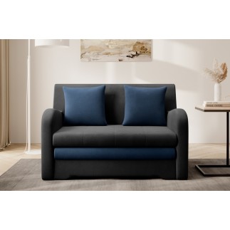 Joli canapé convertible avec rangement en velours gris antracite et bleu, ARIEL, Gris anthracite / Bleu, 2 places