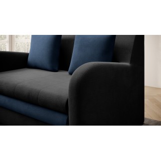 Joli canapé convertible avec rangement en velours gris antracite et bleu, ARIEL