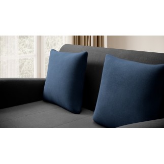 Joli canapé convertible avec rangement en velours gris antracite et bleu, ARIEL