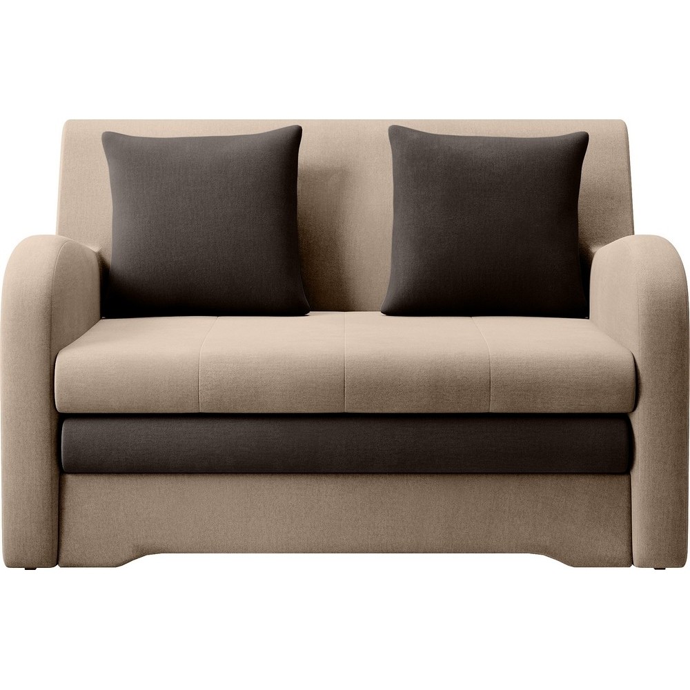 Joli canapé convertible avec rangement en velours beige et chocolat, ARIEL, 2 places