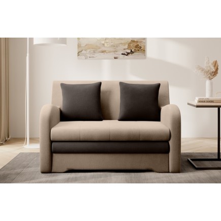 Joli canapé convertible avec rangement en velours beige et chocolat, ARIEL, 2 places