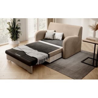 Joli canapé convertible avec rangement en velours beige et chocolat, ARIEL