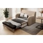 Joli canapé convertible avec rangement en velours beige et chocolat, ARIEL, 2 places