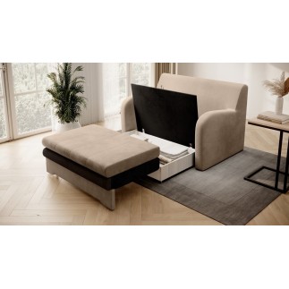 Joli canapé convertible avec rangement en velours beige et chocolat, ARIEL