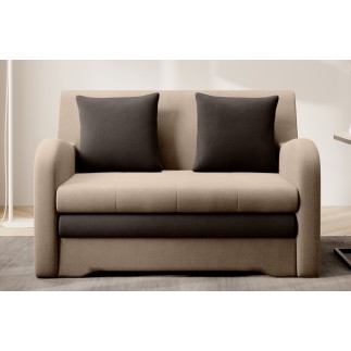 Joli canapé convertible avec rangement en velours beige et chocolat, ARIEL