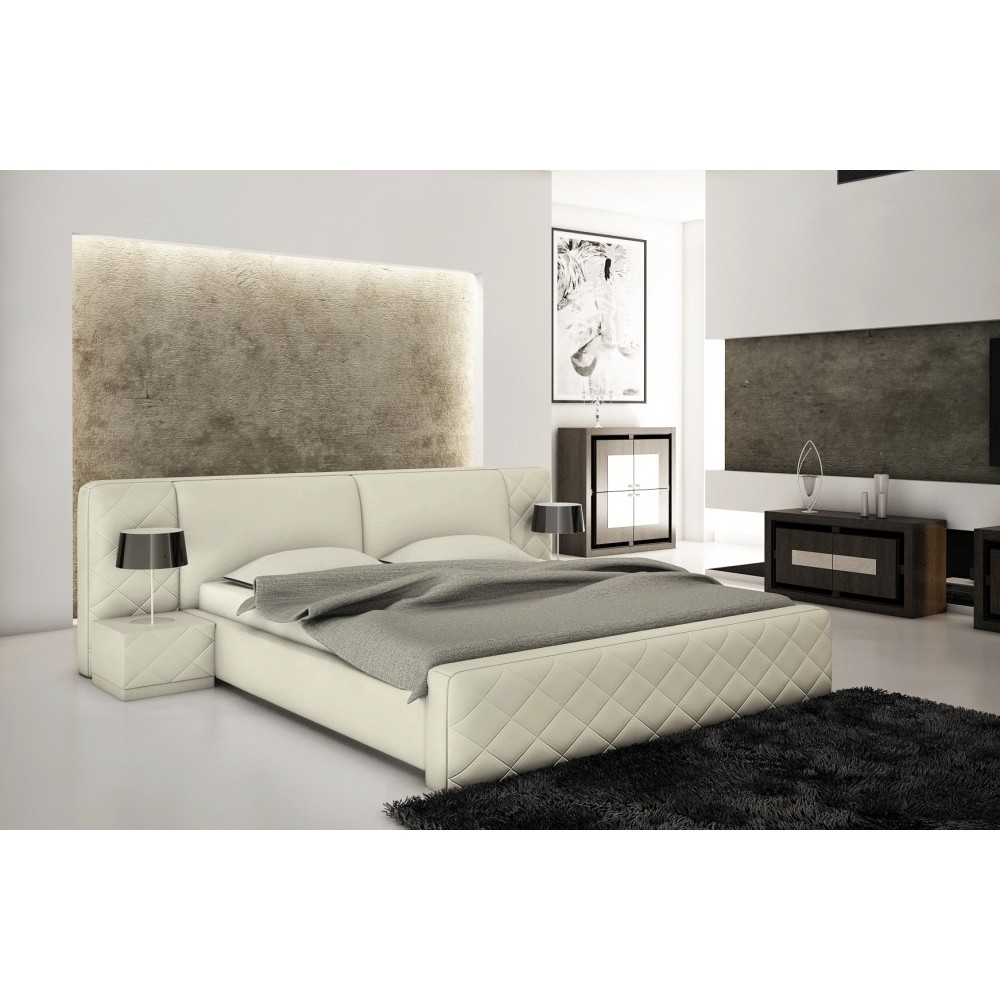Lit en cuir italien de luxe ELEGANCE, écru, 140x190