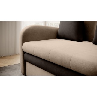 Joli canapé convertible avec rangement en velours beige et chocolat, ARIEL