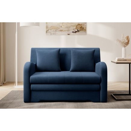 Joli canapé convertible avec rangement en velours bleu foncé, ARIEL, 2 places
