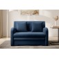 Joli canapé convertible avec rangement en velours bleu foncé, ARIEL, 2 places
