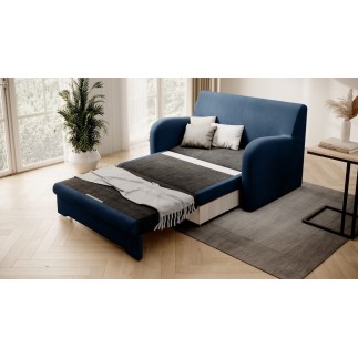 Joli canapé convertible avec rangement en velours bleu foncé, ARIEL