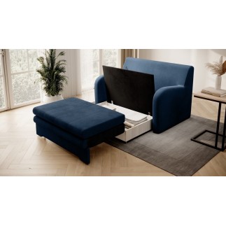 Joli canapé convertible avec rangement en velours bleu foncé, ARIEL