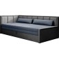 Canapé convertible en tissu avec rangement, bleu et gris, angle gauche, FULA, 3 places