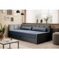 Canapé convertible en tissu avec rangement, bleu et gris, angle gauche, FULA, 3 places