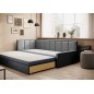 Canapé convertible en tissu avec rangement, bleu et gris, angle gauche, FULA, 3 places