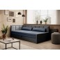 Canapé convertible en tissu avec rangement, bleu et gris, angle gauche, FULA, 3 places
