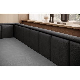 Canapé convertible en tissu avec rangement, bleu et gris, angle gauche, FULA