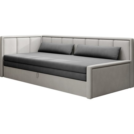 Canapé convertible - en tissu avec rangement, gris foncé et gris clair, angle gauche, FULA