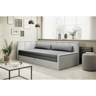Canapé convertible - en tissu avec rangement, gris foncé et gris clair, angle gauche, FULA, 3 places