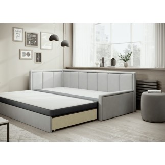 Canapé convertible - en tissu avec rangement, gris foncé et gris clair, angle gauche, FULA