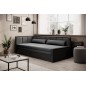 Canapé convertible en tissu avec rangement, gris et noir, angle gauche, FULA, 3 places