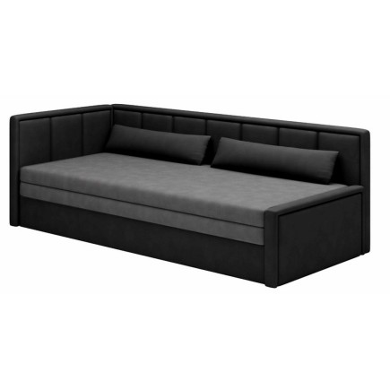 Canapé convertible en tissu avec rangement, gris et noir, angle gauche, FULA, 3 places