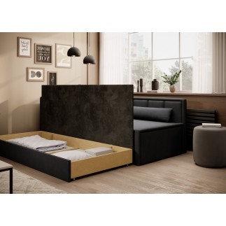 Canapé convertible en tissu avec rangement, gris et noir, angle gauche, FULA