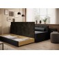 Canapé convertible en tissu avec rangement, gris et noir, angle gauche, FULA, 3 places