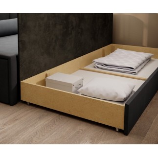 Canapé convertible en tissu avec rangement, gris et noir, angle gauche, FULA