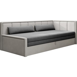 Canapé convertible en tissu avec rangement, gris foncé et gris clair, angle droit, FULA