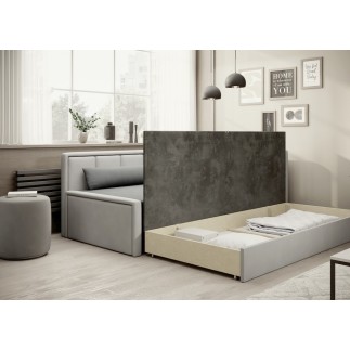 Canapé convertible en tissu avec rangement, gris foncé et gris clair, angle droit, FULA