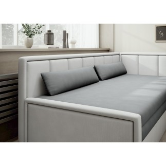 Canapé convertible en tissu avec rangement, gris foncé et gris clair, angle droit, FULA