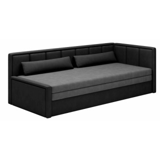 Canapé convertible en tissu avec rangement, gris et noir, angle DROIT, FULA
