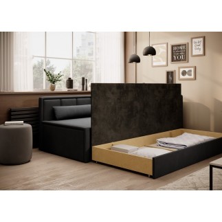 Canapé convertible en tissu avec rangement, gris et noir, angle DROIT, FULA